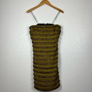 J Crew Corset Dress Womens 2 Strapless Raffia‎ Olive Green Pencil Y2K Resortwear